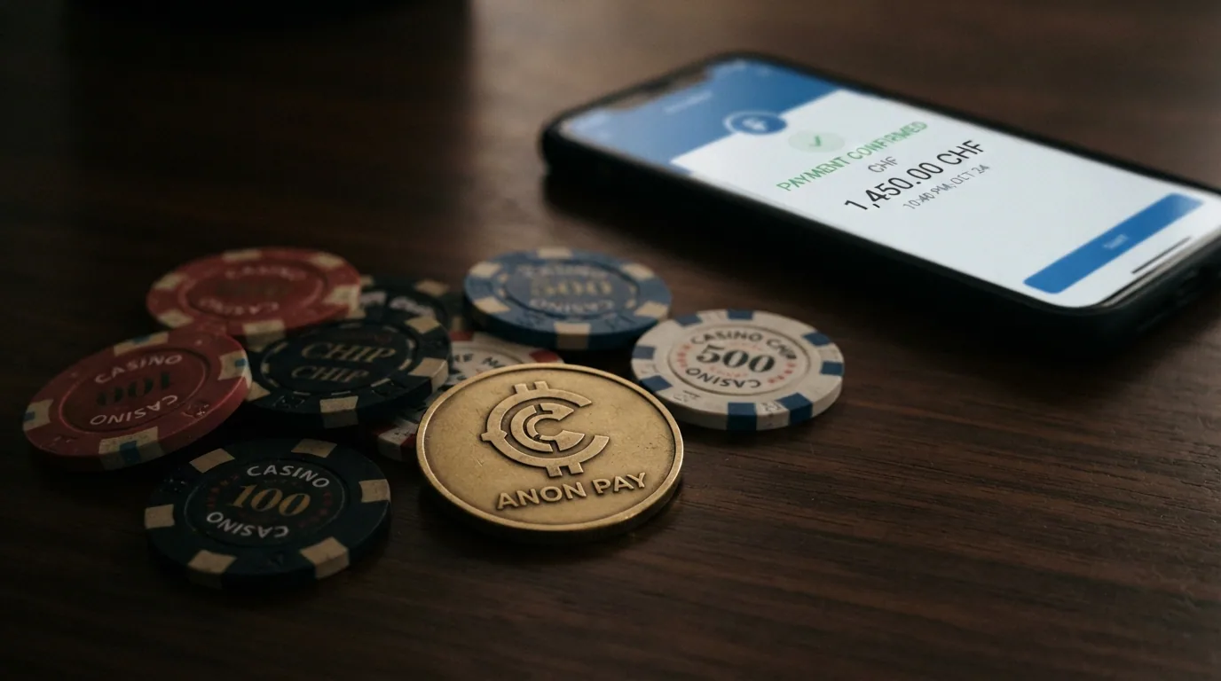 Bitcoin-Münzen auf einer Casino-Tischoberfläche mit Kartensymbolen