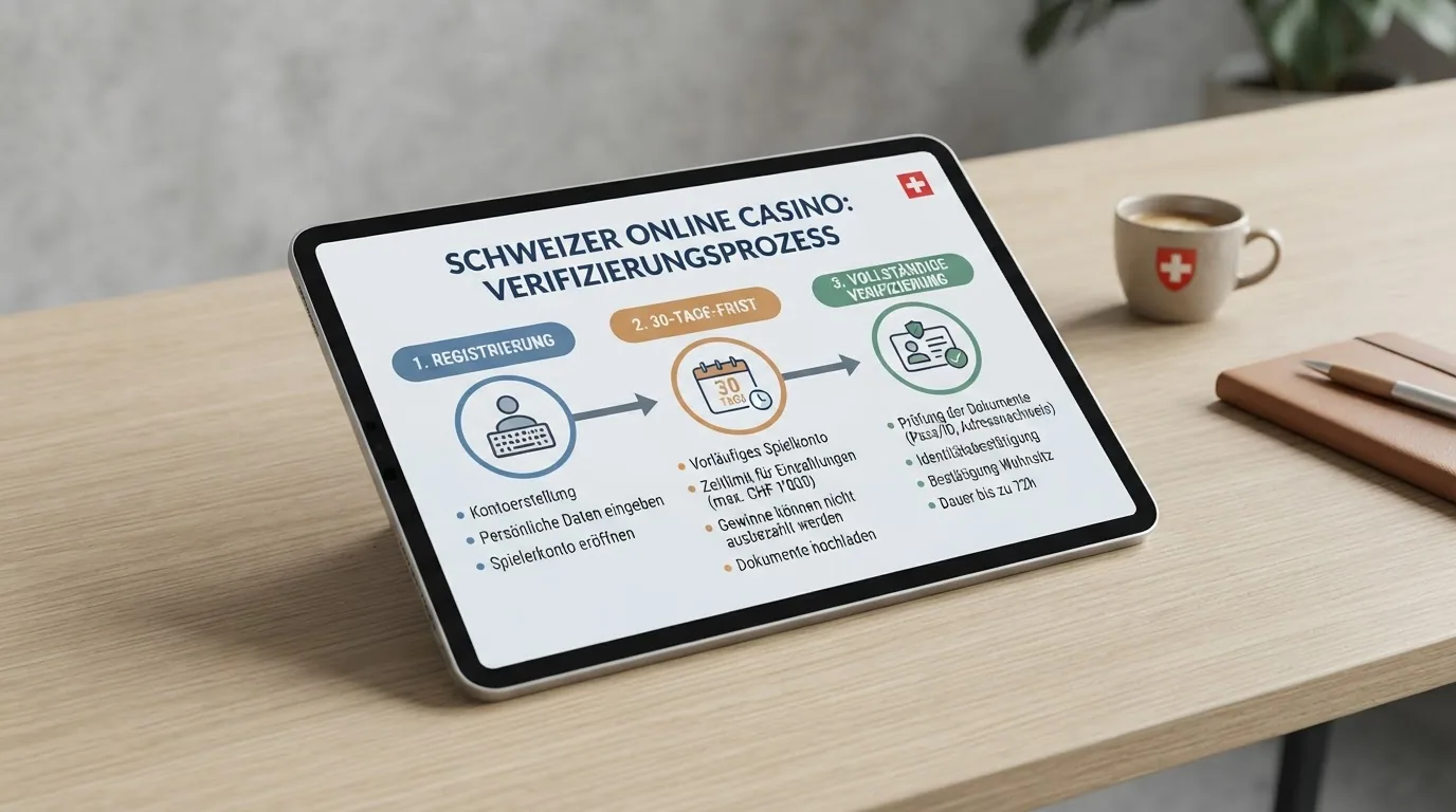 Übersichtliche Tabelle mit Casino-Logos und Häkchen-Symbolen für Lizenzstatus, Bonus und Verifizierungsmodell
