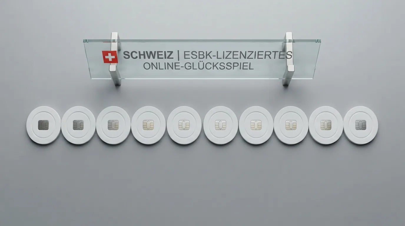 Eine illustrative Übersicht der 10 Schweizer Casino-Logos nebeneinander, gruppiert nach Kanton