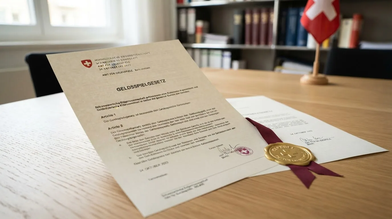 Offizielles Dokument mit dem Schweizer Wappen und dem Schriftzug «Geldspielgesetz» neben dem ESBK-Logo