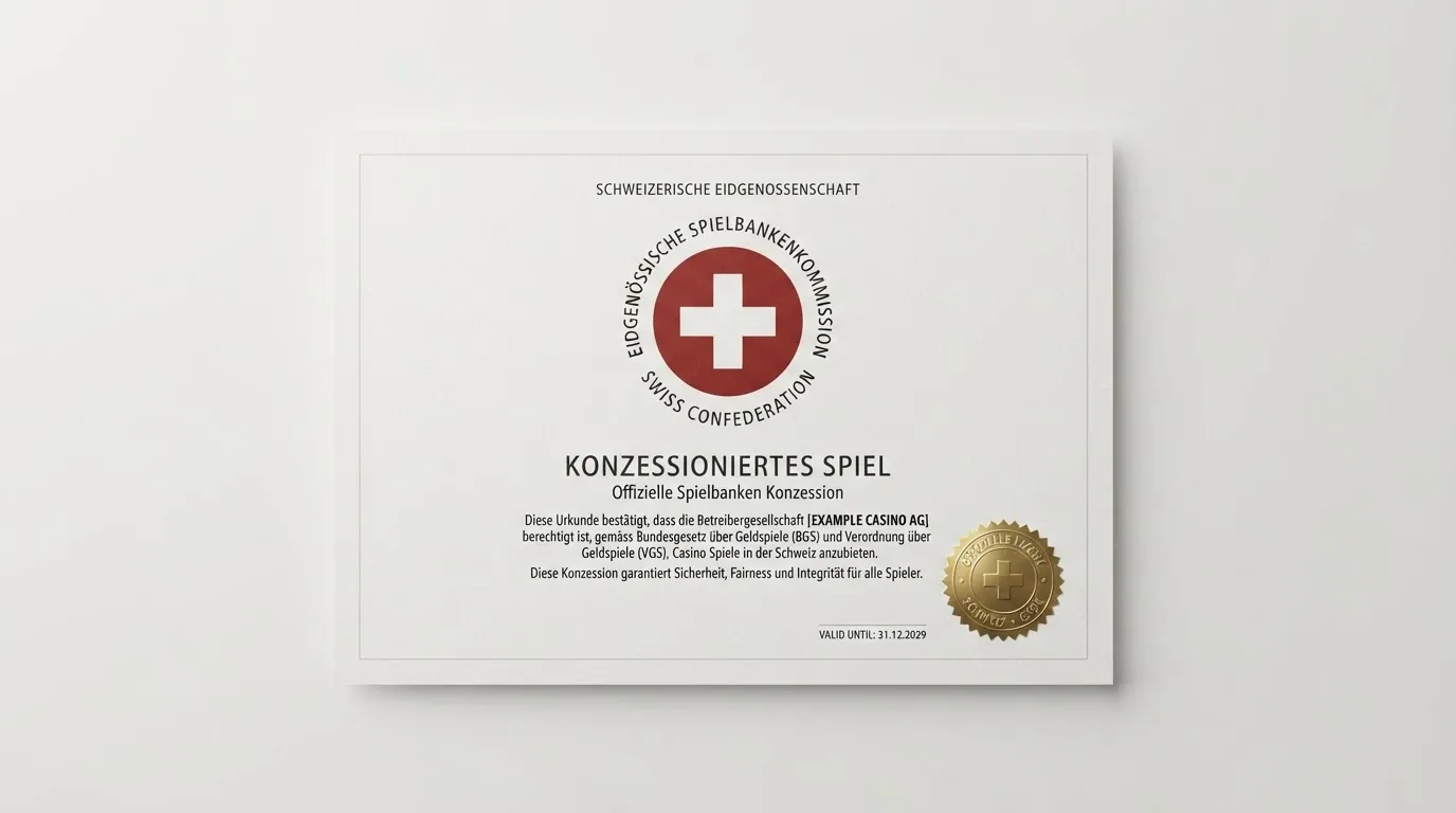 Das offizielle ESBK-Logo oder ein stilisiertes Schweizer Kreuz mit dem Schriftzug «Konzession»