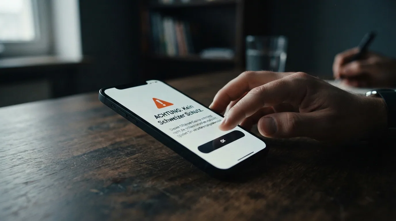 Ein Smartphone mit einer Warnmeldung neben einem Bitcoin-Symbol auf dunklem Hintergrund
