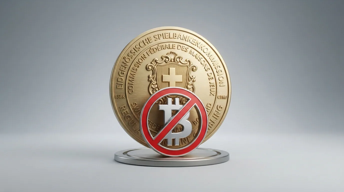 Ein durchgestrichenes Bitcoin-Symbol vor dem ESBK-Logo