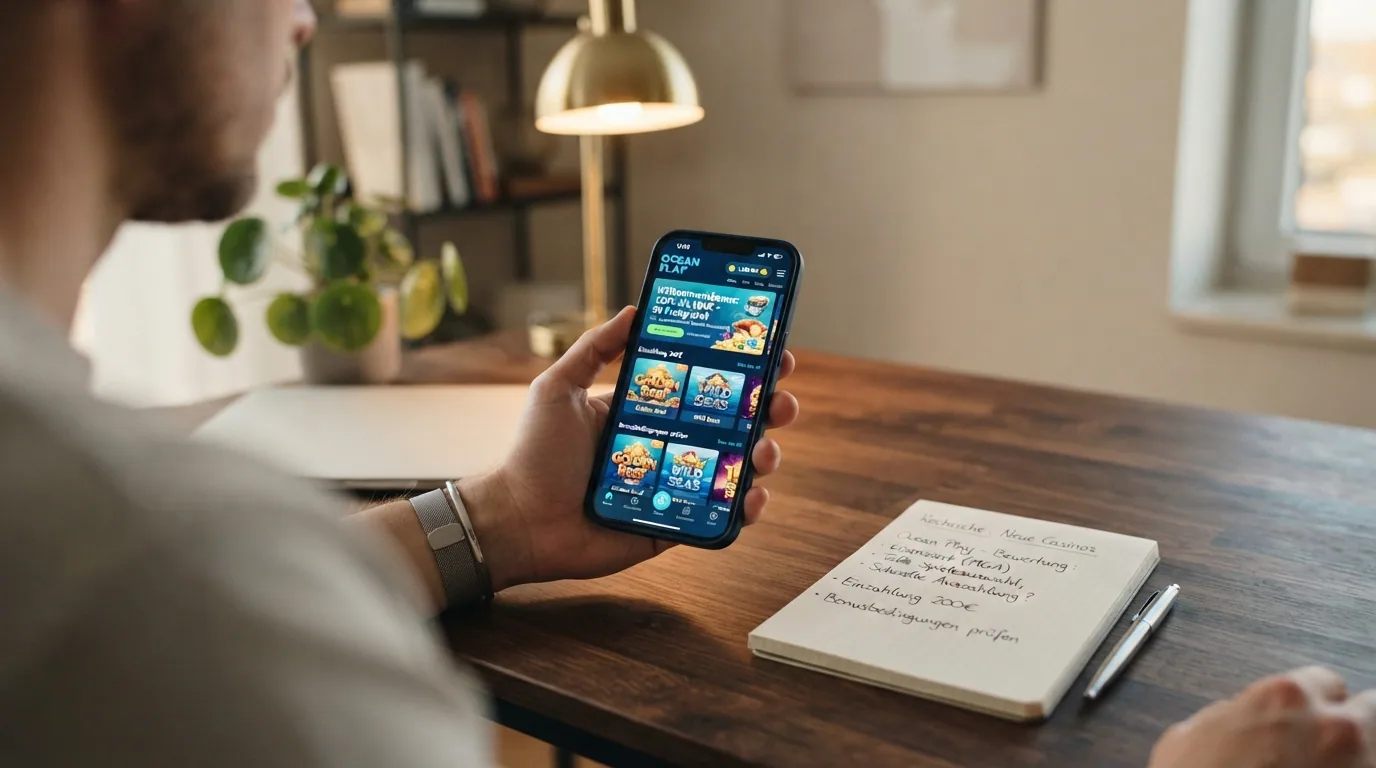 Stilisierte Darstellung eines brandneuen Casino-Interfaces mit «Jetzt neu»-Banner