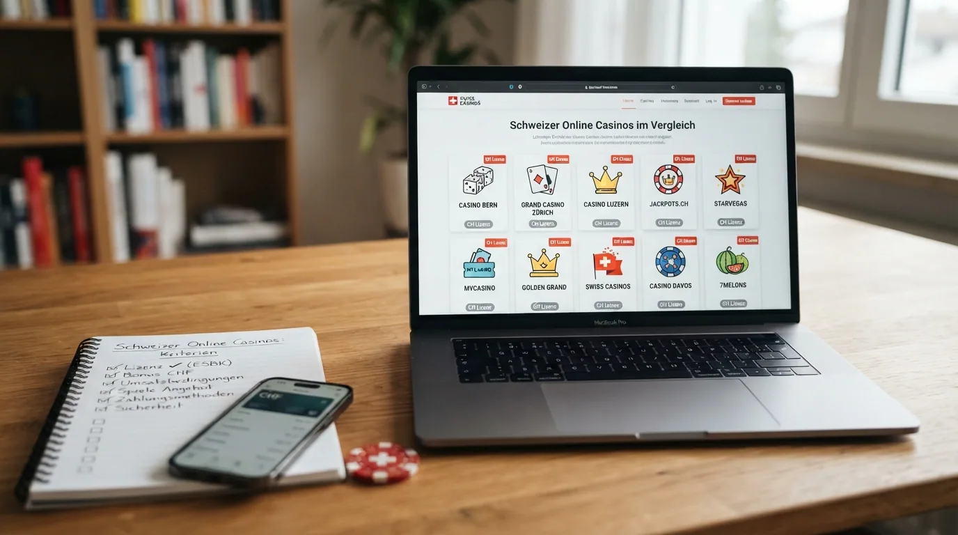 Zehn Kacheln mit den Logos der CH-lizenzierten Online-Spielotheken, angeordnet in zwei Reihen