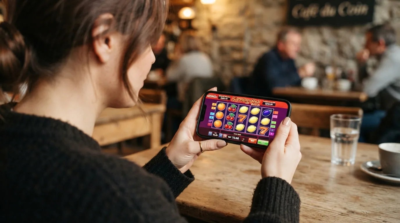 Sizzling Hot Deluxe im Demo-Modus auf einem Smartphone-Bildschirm, mit Spielgeld-Guthabenanzeige und sichtbarer «Demo»-Kennzeichnung