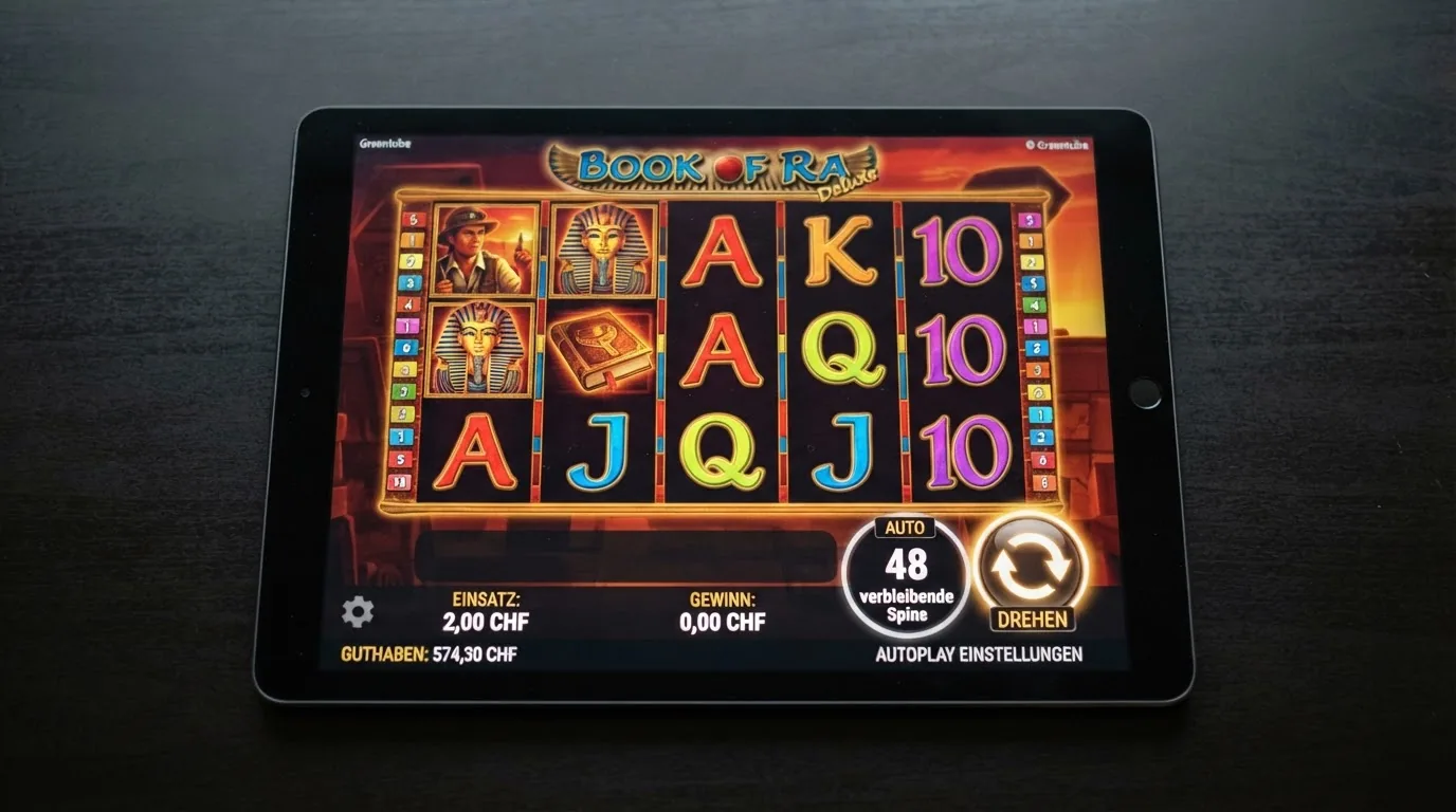 Spielbildschirm eines Video-Slots mit aktivierter Autoplay-Funktion, sichtbarem Rundenzähler und hervorgehobener Autoplay-Taste