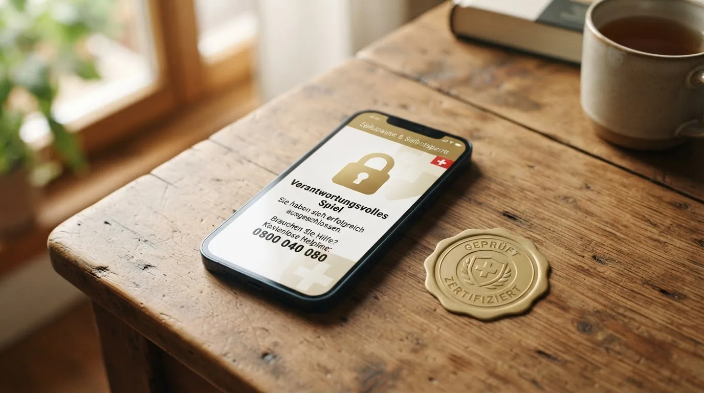 Ein Sperr-Symbol auf einem Smartphone, daneben die Helpline-Nummer 0800 040 080 und das Logo von «Spielen ohne Sucht»