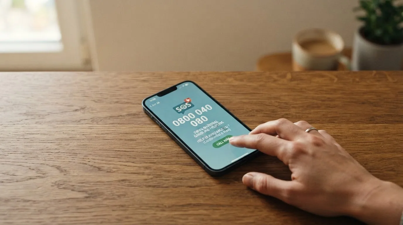 Nahaufnahme eines Smartphones mit der eingespeicherten Helpline-Nummer 0800 040 080 auf dem Display