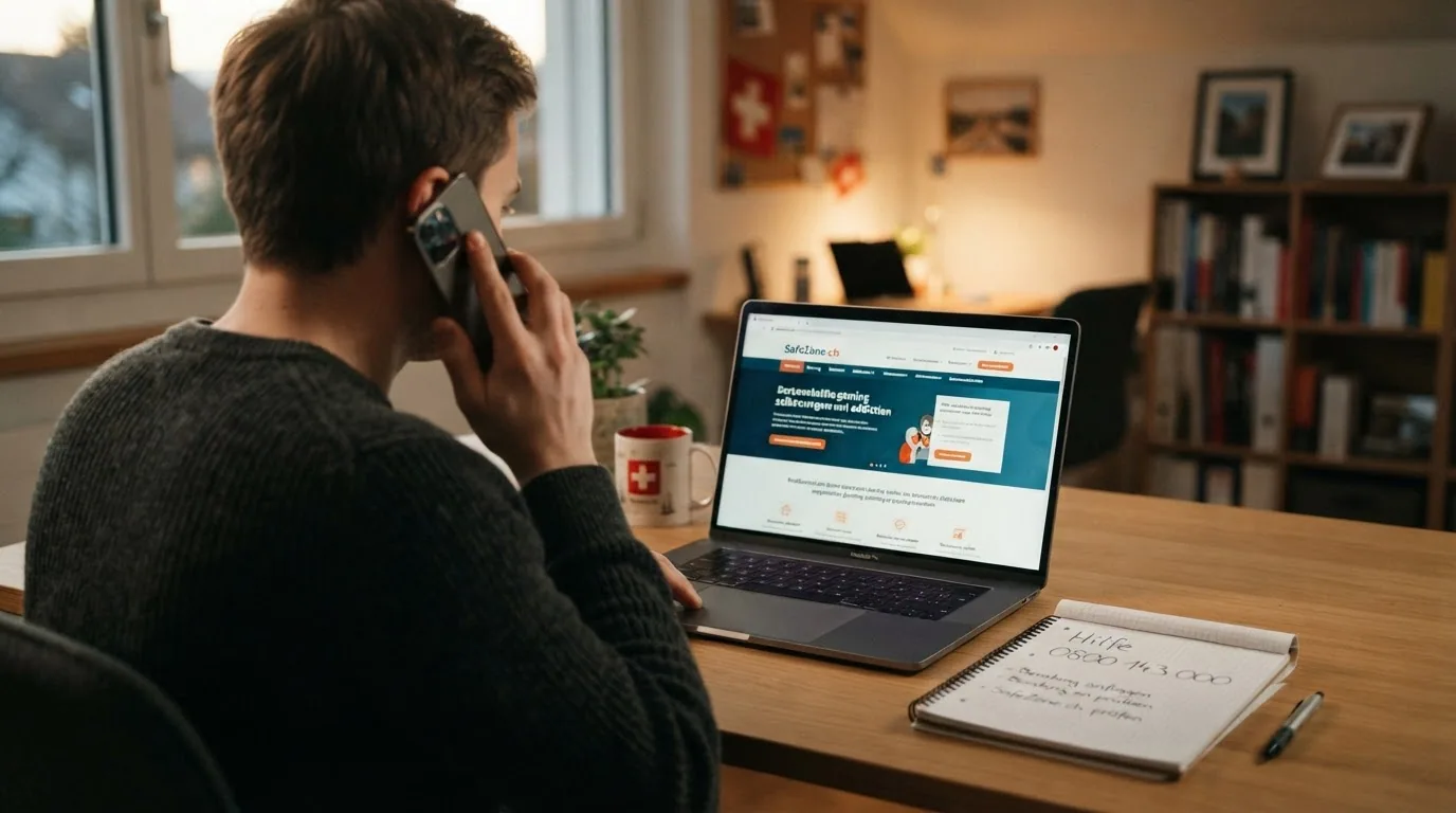 Telefonhörer mit dem Schriftzug «Helpline 143», daneben ein geöffnetes Beratungsfenster von SafeZone.ch